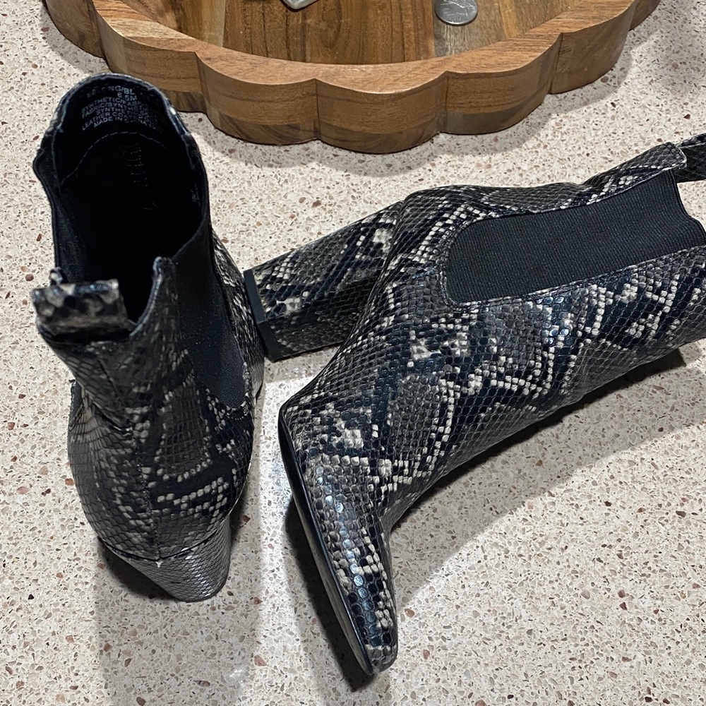 STEVE MADDEN Snake-Print Pointed Toe Ankle Boots - Black/Gray